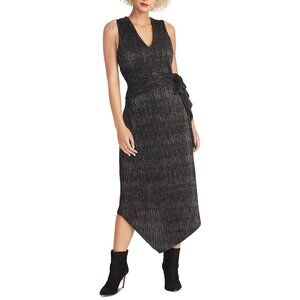 Rachel Roy Womens Alex Metallic Tie Waist Midi Dress Black Gold size Medium